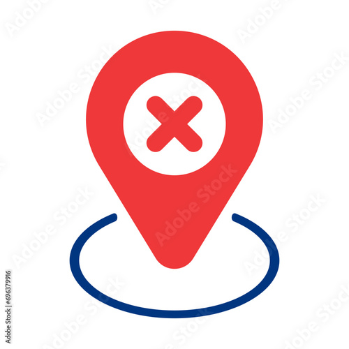 Gps label with cross illustration. Cancel, reject, geolocation, coordinates, satellite, map, direction. Vector icons for business and advertising