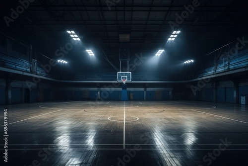 Empty basketball arena, stadium, sports ground with flashlights
