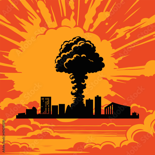 Vector isolated icon of nuclear explosion bomb