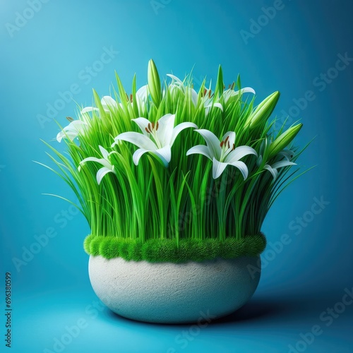 green grass with white flower 