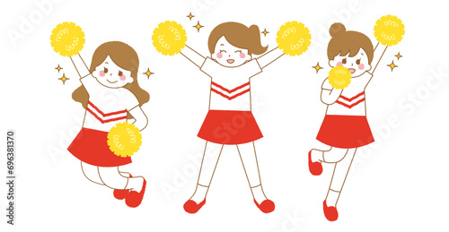 ポーズをとっているチアガール。スポーツの応援団。