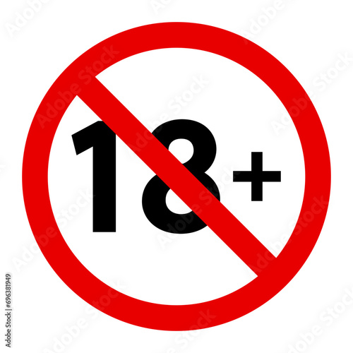 Strikethrough 18 illustration. Age limit, films, TV series, cartoons, cinema, genre, viewing, ban, border. Vector icons for business and advertising