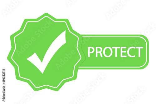 Checkmark with inscription protect illustration. Defender, shield, guard, attack, knight, care. Vector icons for business and advertising