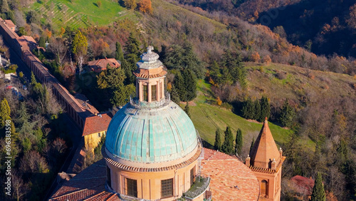 aerial view of san luca basilica in bologna