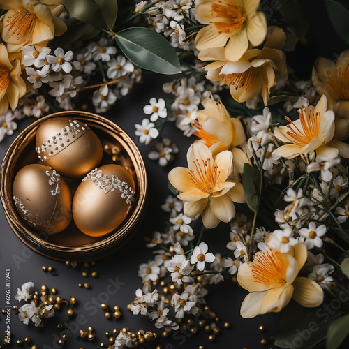 1:1 Eggs and bunnies mark the arrival of Easter, commemorating the resurrection of Jesus and spring.for backgrounds screens greeting card or other High quality printing projects.