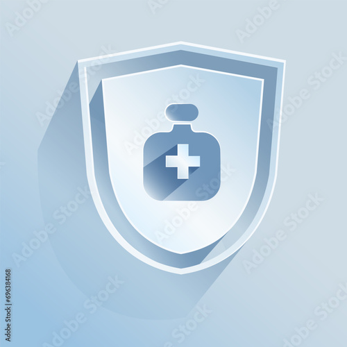 Cardiac arrhythmia, life insurance.
The shield icon is made of paper on a blue background.
Medicine, Safety, life insurance. A vector image.