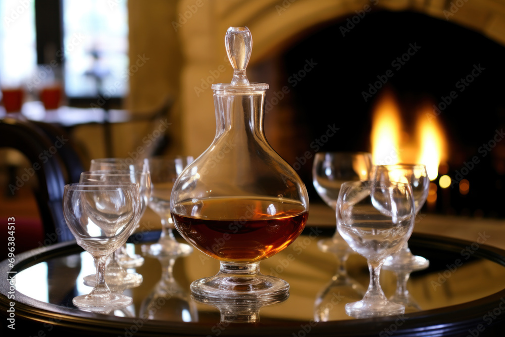 Cognac served in front of fireplace