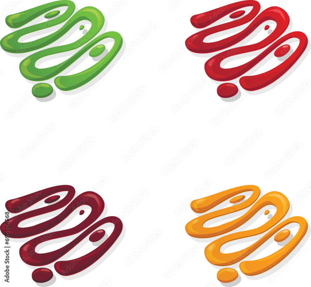 Sauce icons set cartoon vector. Various sauces. Liquid food seasoning Sauce icons set cartoon vector. Various sauces. Liquid food seasoning