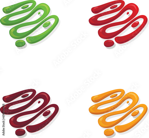 Sauce icons set cartoon vector. Various sauces. Liquid food seasoning