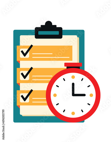 Time Management Flat Icon with To Do List and Clock Animated Cartoon Vector Illustration