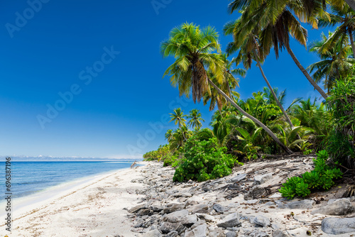 Fototapeta Naklejka Na Ścianę i Meble -  Coconut beach on Maldives island, ideal place for chilling. Tropical banner