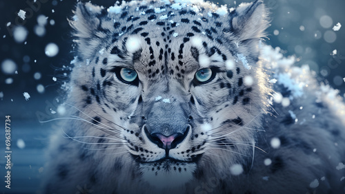 White Leopard in the Snow Close-up Photo with High Resolution