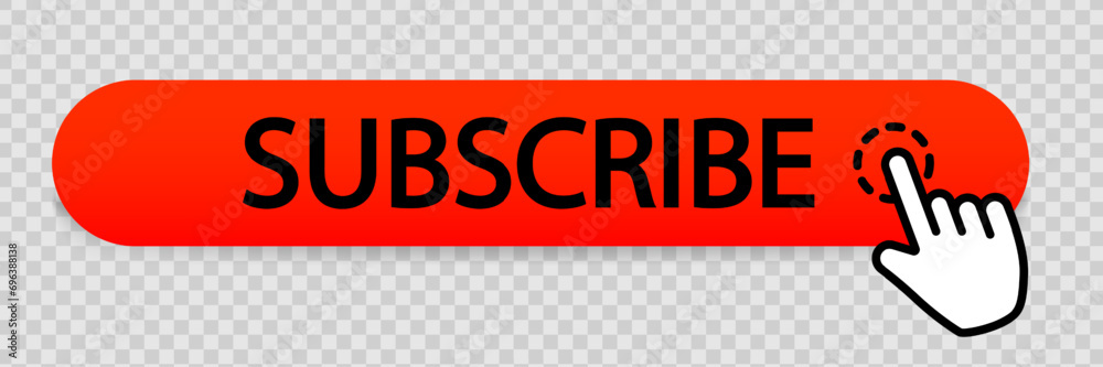 Red subscribe button on transparent background illustration. Pointer ...