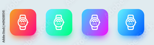 Connect smartwatch line icon in square gradient colors. Smart device signs vector illustration.