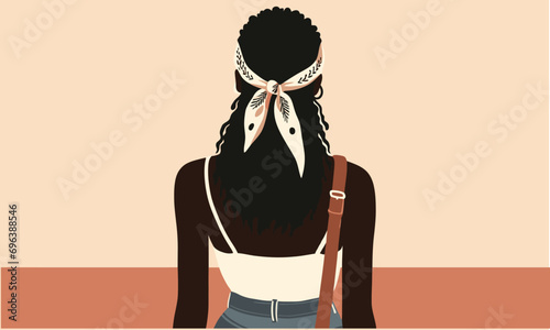 Black African Women Back Pose Holding purse, Illustration or Vector Art, Bohemian art Modern Style	
