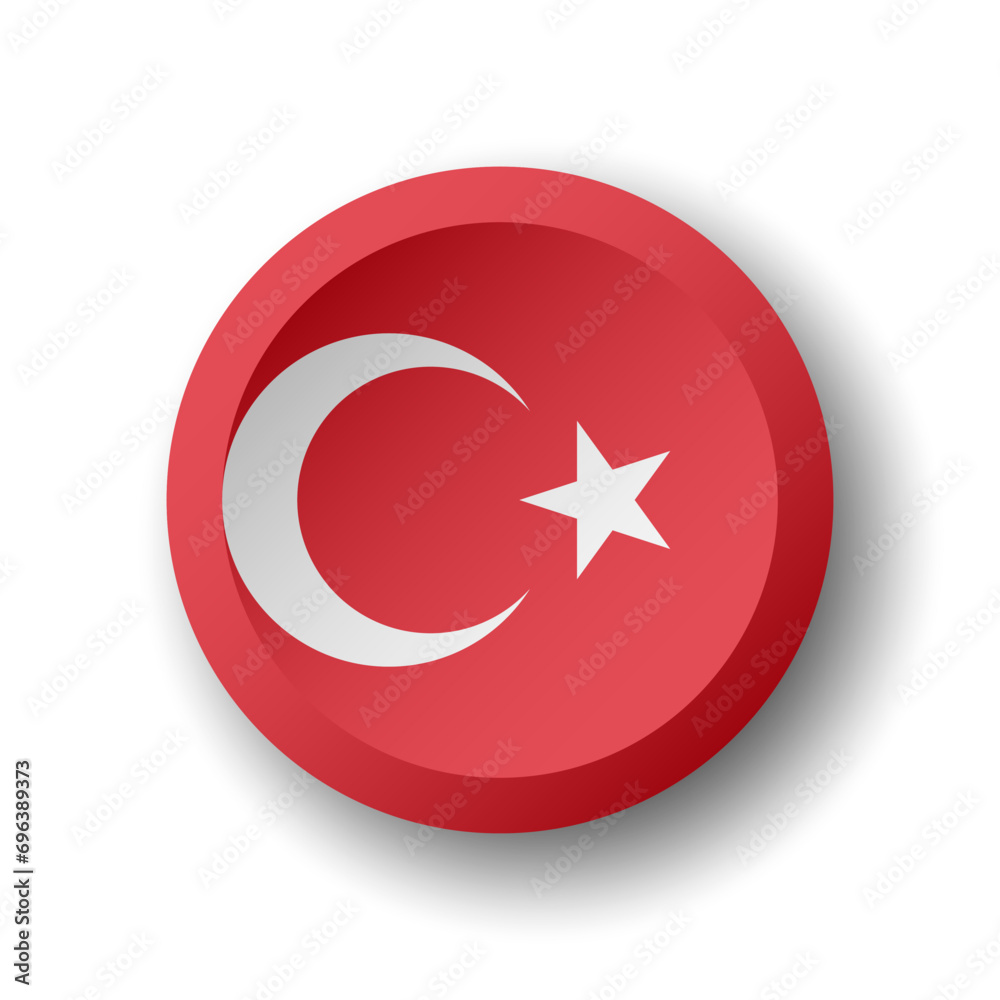 Turkey flag - 3D circle button with dropped shadow. Vector icon. Turkey flag - 3D circle button with dropped shadow. Vector icon.