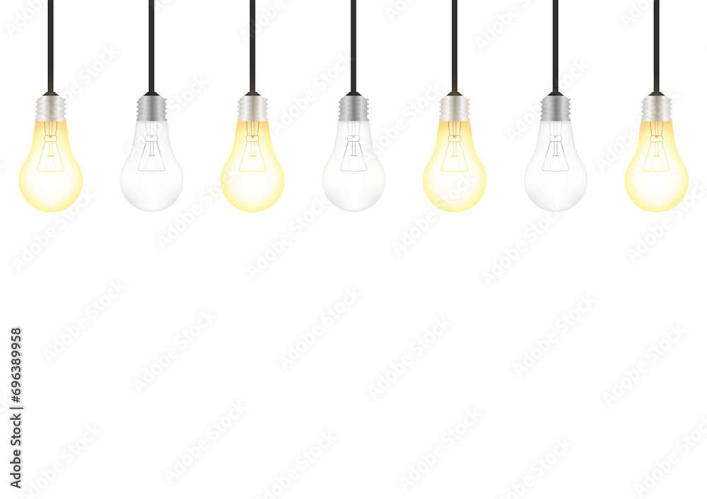 Light Bulbs with Glowing Lamps on White Background. Decorative Light Bulbs. Vector Illustration. Light Bulbs with Glowing Lamps on White Background. Decorative Light Bulbs. Vector Illustration.