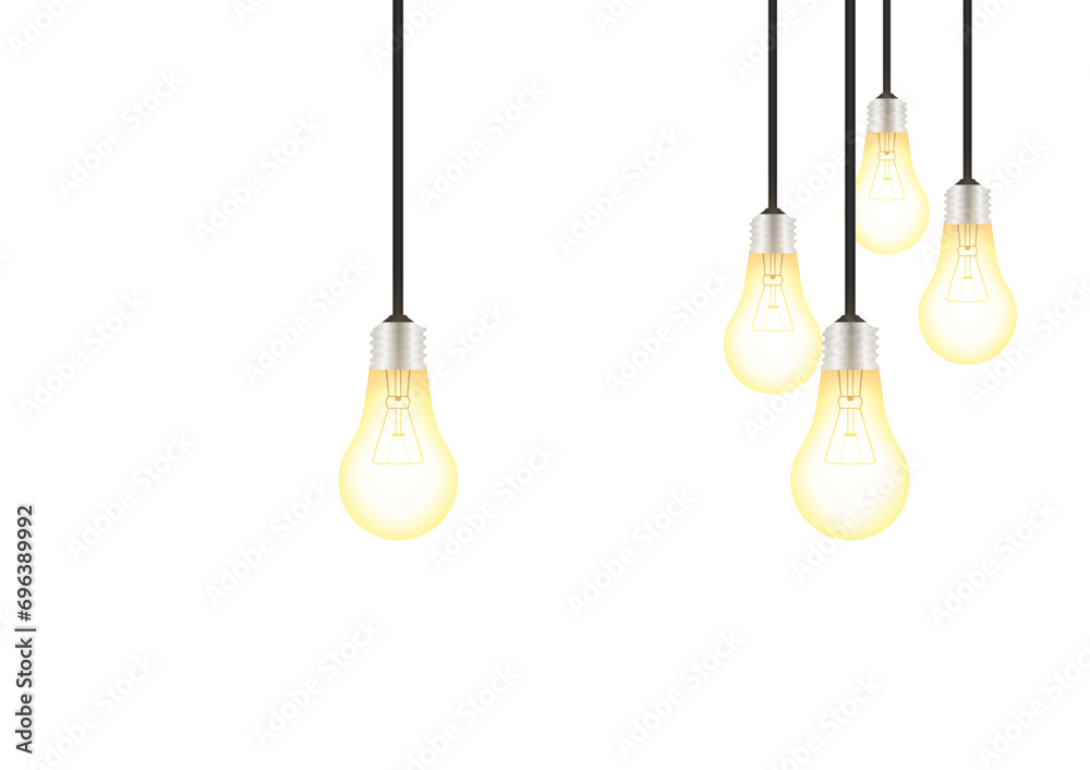 Naklejka premium Light Bulbs with Glowing Lamps on White Background. Decorative Light Bulbs. Vector Illustration.