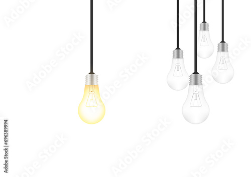 Light Bulbs with Glowing Lamps on White Background. Decorative Light Bulbs. Vector Illustration. 