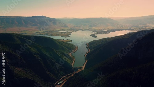 Aerial Footage overlooking Utah Pineview Reservoir and Vast Mountains