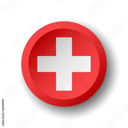 Switzerland flag - 3D circle button with dropped shadow. Vector icon.