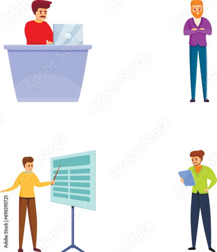 Coworking space icons set cartoon vector. Workspace for self employed people. Working space, remote work