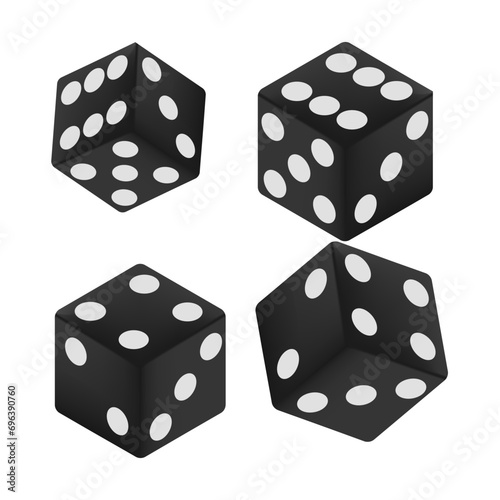 Set of realistic dice illustration. Casino, excitement, gambling, cards, luck, win, bet. Vector icons for business and advertising