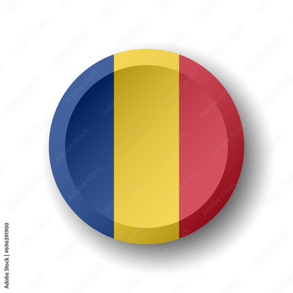Fototapeta premium Romania flag - 3D circle button with dropped shadow. Vector icon.
