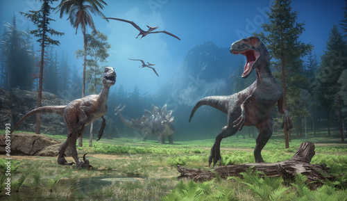 Velociraptor and stegosaurus photo