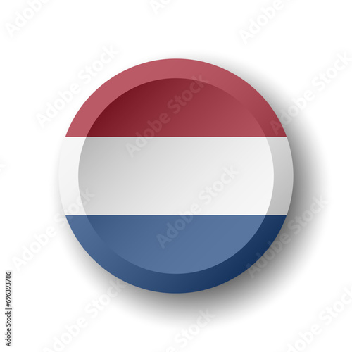 Netherlands flag - 3D circle button with dropped shadow. Vector icon.