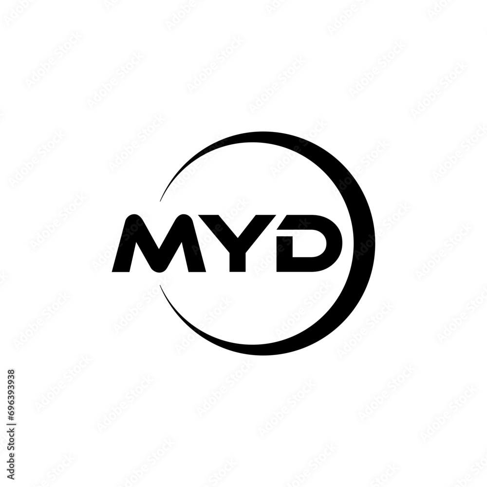 MYD letter logo design with white background in illustrator, cube logo, vector logo, modern alphabet font overlap style. calligraphy designs for logo, Poster, Invitation, etc. - obrazy, fototapety, plakaty 