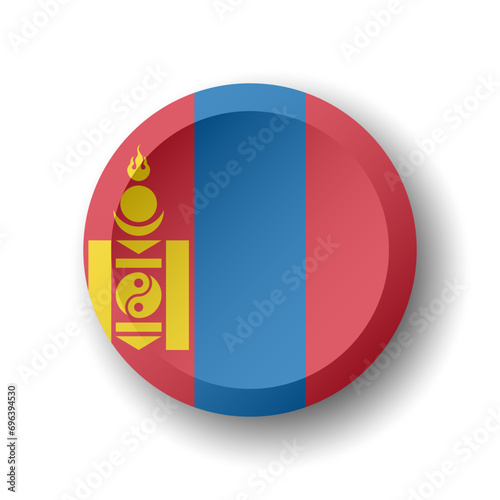 Free Download Mongolia flag - 3D circle button with dropped shadow. Vector icon. - GFXLoad