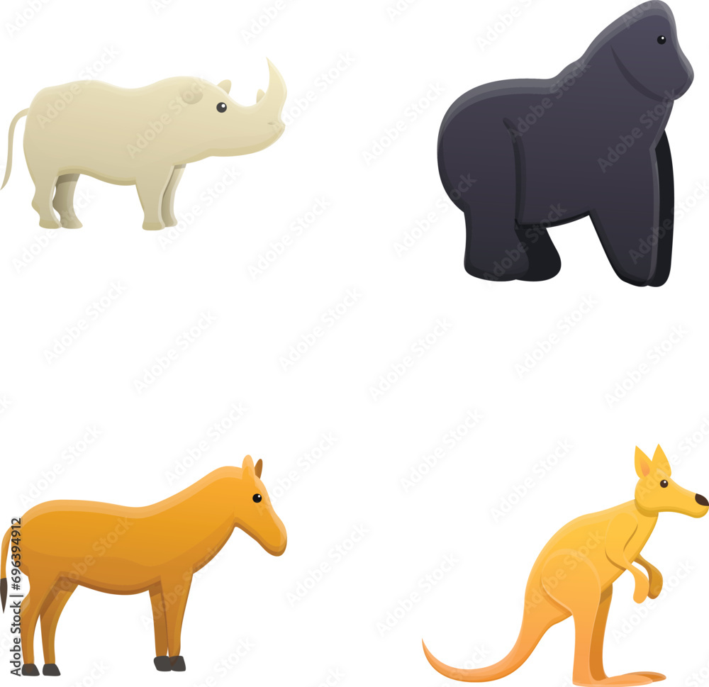 Zoo icons set cartoon vector. Mammal wildlife fauna