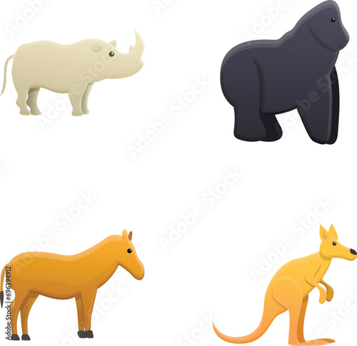 Zoo icons set cartoon vector. Mammal wildlife fauna