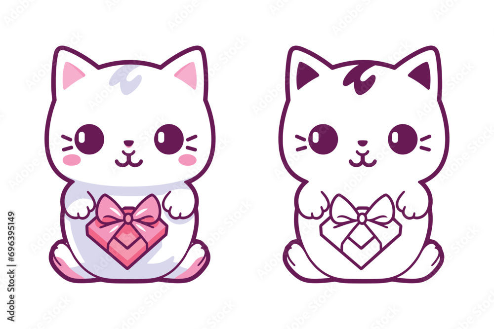Valentine's Day Kawaii cat icon vector. Cat icon. Valentine's Day. Kawaii cat icon