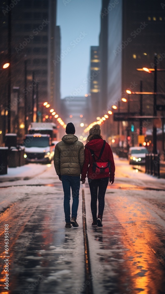 Couple bonding on Valentine's Day, a romantic urban date Couple bonding on Valentine's Day, a romantic urban date