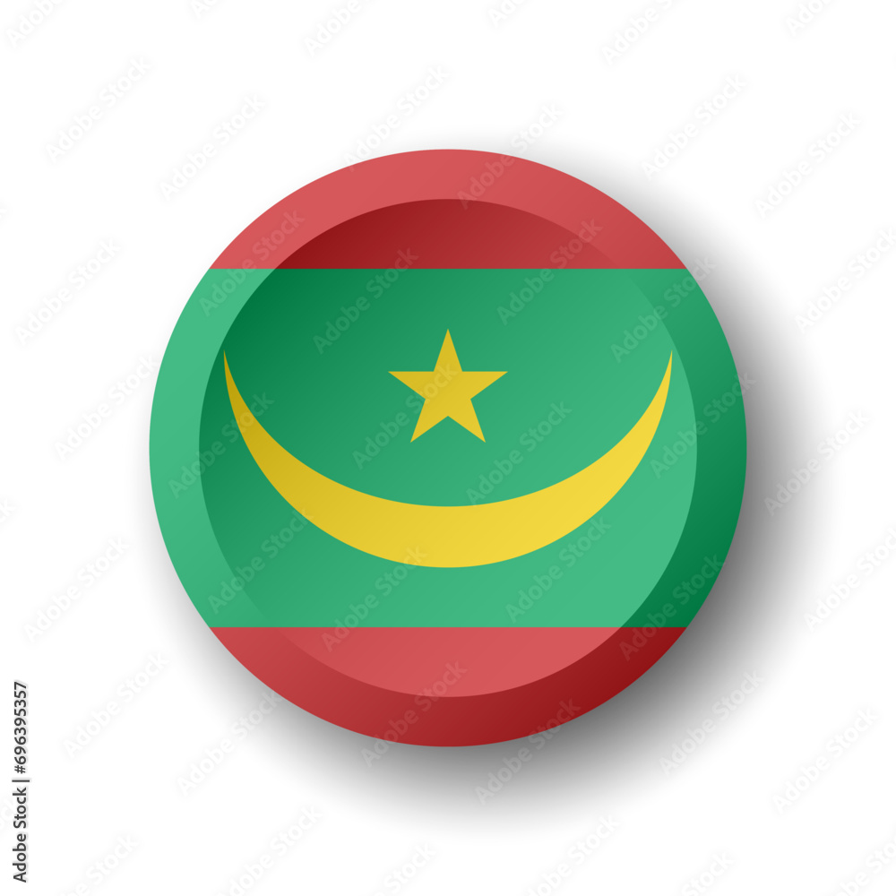 Mauritania flag - 3D circle button with dropped shadow. Vector icon. Mauritania flag - 3D circle button with dropped shadow. Vector icon.