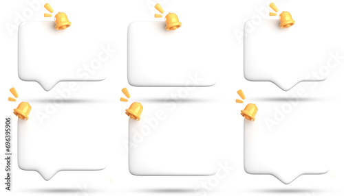 3d rendering of blank speech bubble for testimonial with notification bell pack, 3D pastel icon set.