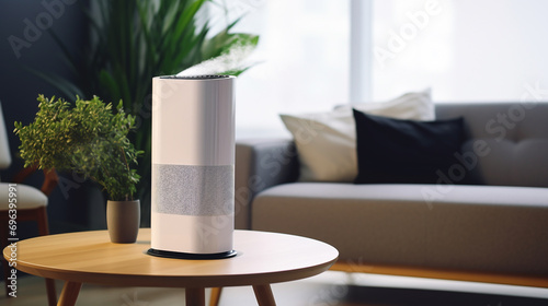 An air purifier in a living room for improving the quality of indoor air