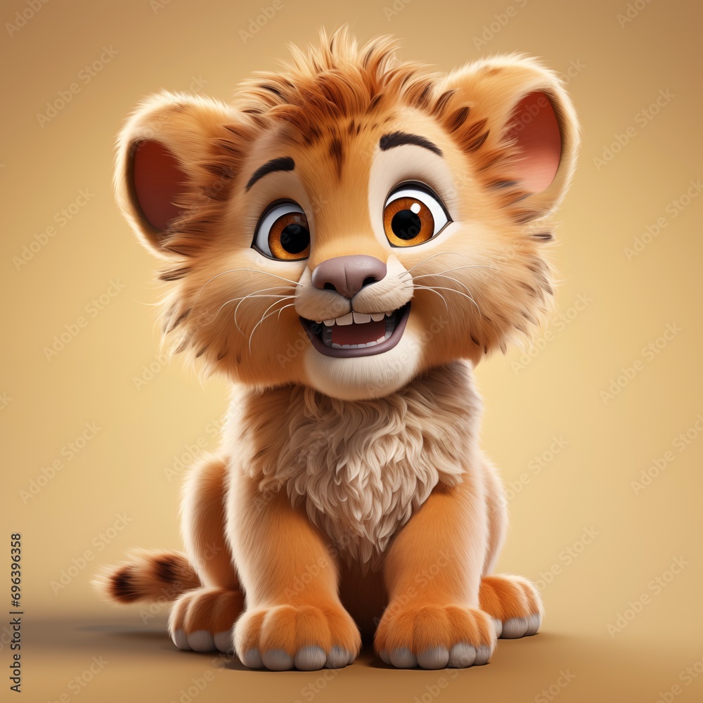 3D Illustration of a Cute Little Lion with a Smile 3D Illustration of a Cute Little Lion with a Smile