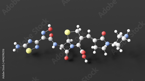 ceftobiprole molecular structure, cephalosporin, ball and stick 3d model, structural chemical formula with colored atoms photo