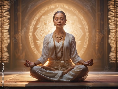 a photo of a beautiful woman meditation sitting in the lotus pose