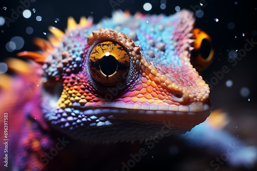 An abstract gecko with a galactic gaze, merging cosmic elements with the distinctive features of these small yet fascinating reptiles. © Oleksandr