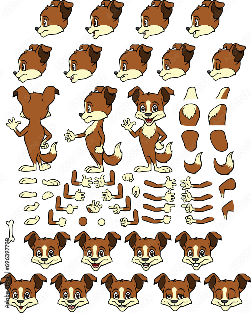 Vector cartoon style dog, puppy character for animation. Different ...