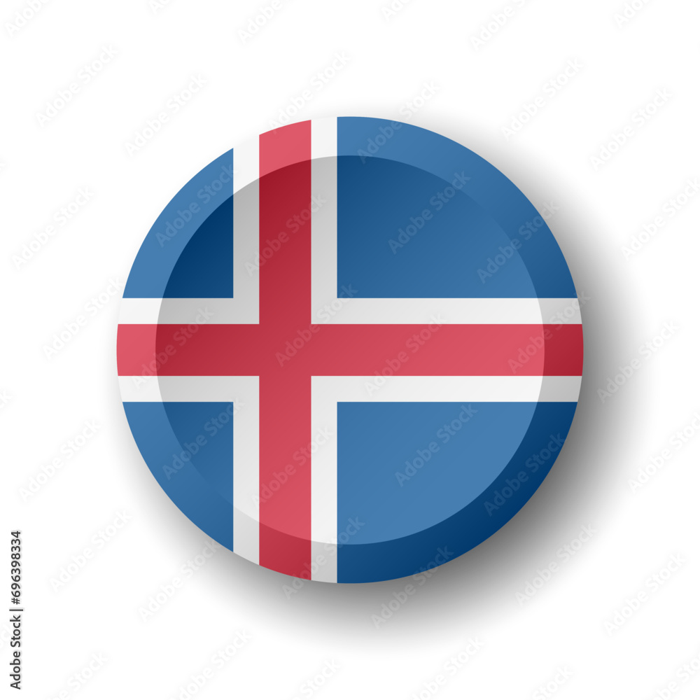 Obraz premium Iceland flag - 3D circle button with dropped shadow. Vector icon.
