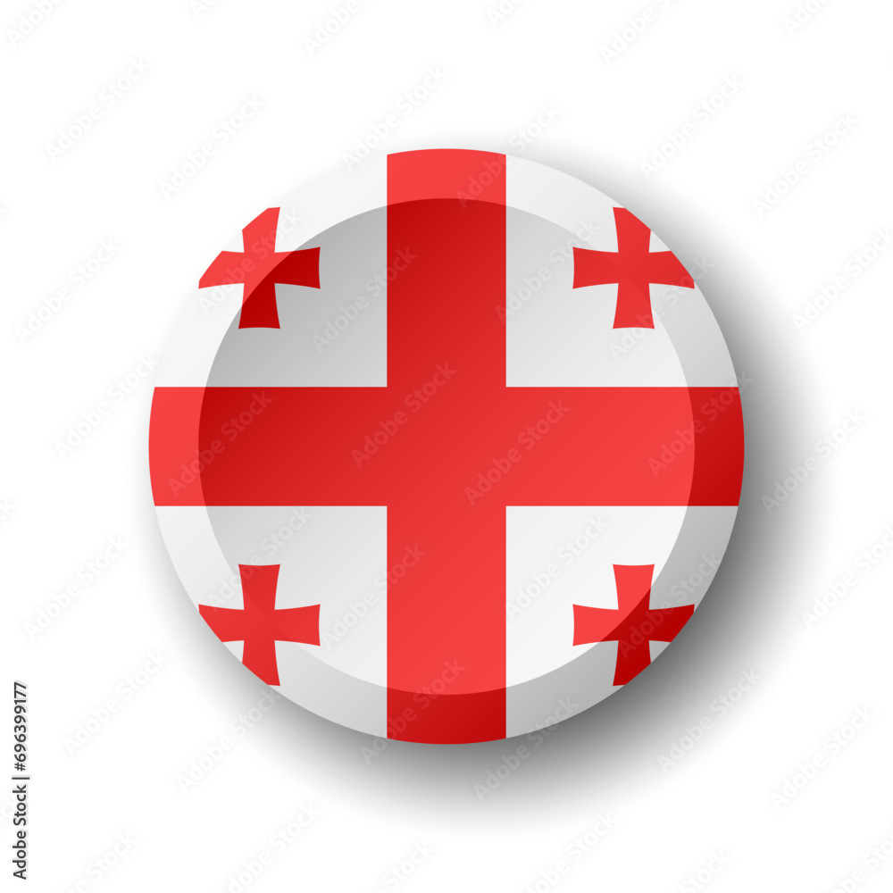 Georgia flag - 3D circle button with dropped shadow. Vector icon.