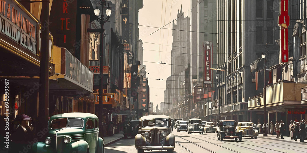 Straße in US Stadt, Vintage Foto