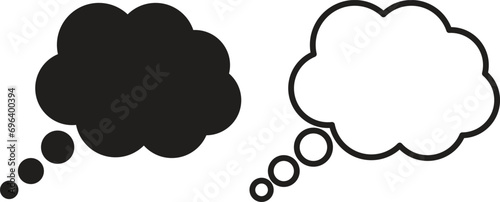 Thinking cloud icon set in two styles . Trendy think bubble icon vector