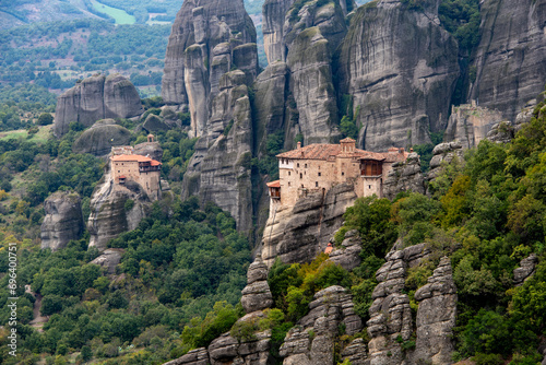 Monasteries at meteora kalampaka build on top of sandstone ridge. Saint barbara Rousanou monastery, kalabaka Greece photo