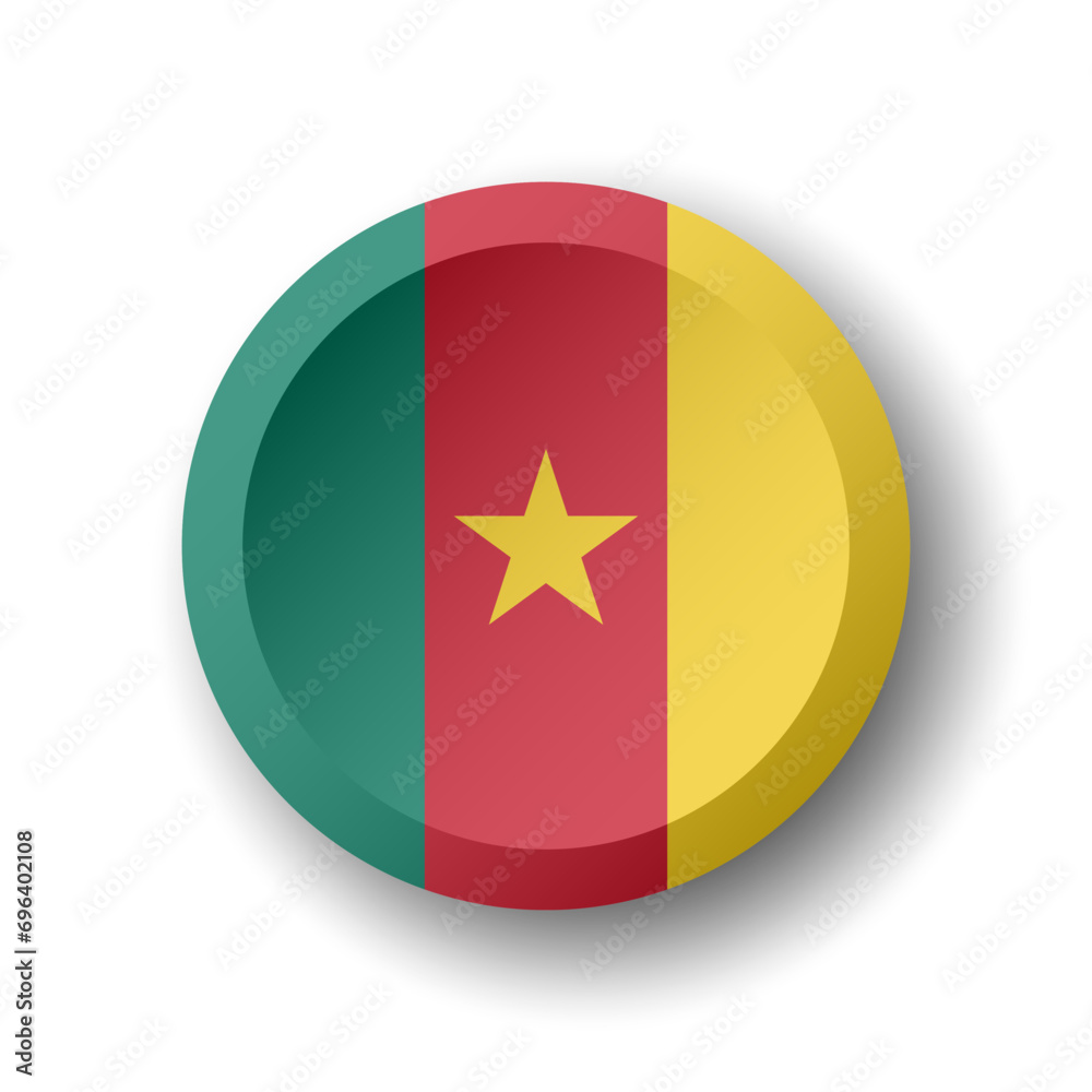 Cameroon flag - 3D circle button with dropped shadow. Vector icon. Cameroon flag - 3D circle button with dropped shadow. Vector icon.